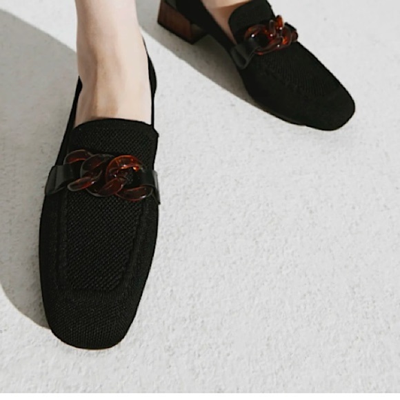 NEWBELLA Mousse FIT Commute Mules Sandals Black Amber Chain Knit Preppy Like New - Picture 11 of 12
